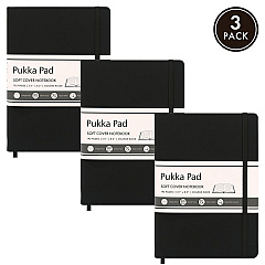 PUKKA PAD Soft Cover Notebook, College Rule, Black Cover, (96) 8.2 x 5.11 Sheets, 3/Pack (9940SIG3)