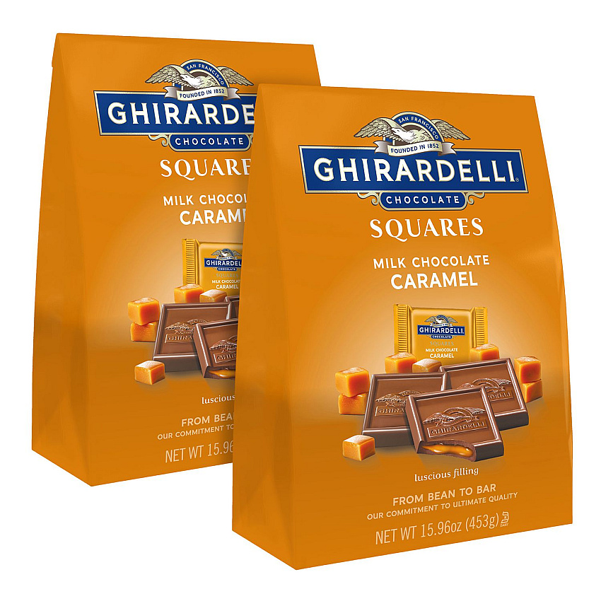 Ghirardelli Milk Chocolate and Caramel Chocolate Squares, 15.96 oz Bag, 2/Carton (60004071)