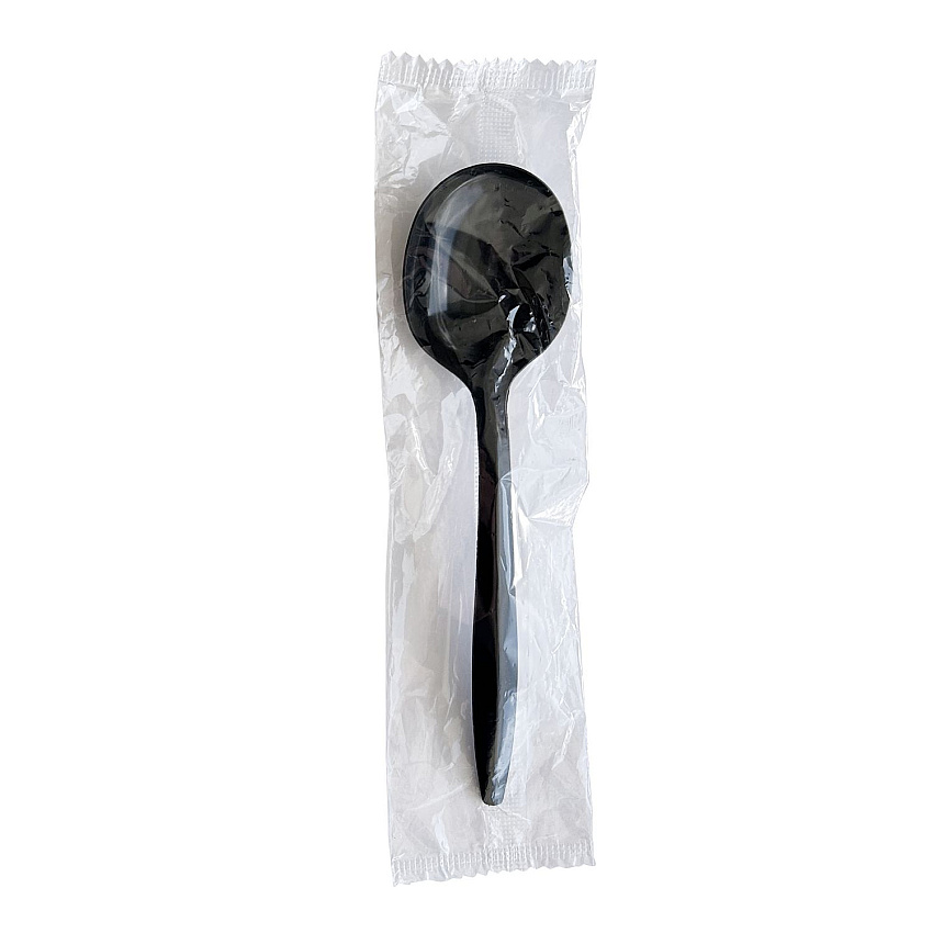 Boardwalk Mediumweight Wrapped Polypropylene Cutlery, Soup Spoon, Black, 1,000/Carton (BWKSOUPBLPPIW)