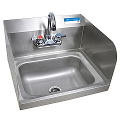BK Resources Stainless Steel Hand Sink with Side Splashes and Faucet, 14" l x 10" w x 5" h (HSW1410SSP)