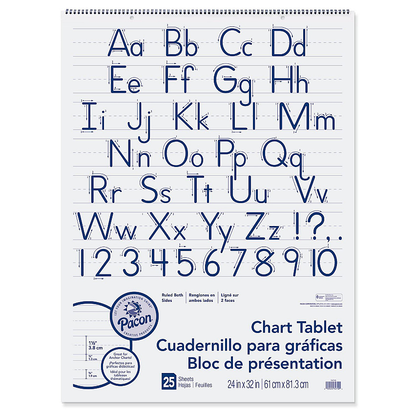 Pacon Chart Tablets, Presentation Format (1.5" Rule), 24 x 32, White, 25 Sheets, 12/Carton (74710CT)