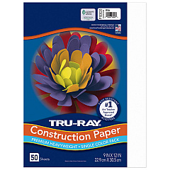 Pacon Tru-Ray Construction Paper, 76 lb Text Weight, 9 x 12, White, 50 Sheets/Pack, 50 Packs/Carton (103026CT)