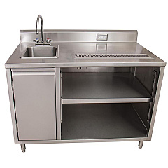BK Resources Stainless Steel Beverage Table with Left Sink, Rectangular, 30" x 60" x 41.5", Silver Top, Silver Base/Legs (BEVT3060L)