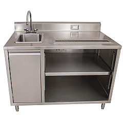 BK Resources Stainless Steel Beverage Table with Left Sink, Rectangular, 30" x 48" x 41.5", Silver Top, Silver Base/Legs (BEVT3048L)
