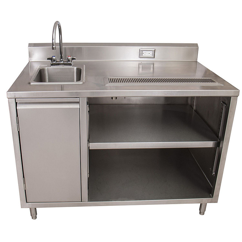BK Resources Stainless Steel Beverage Table with Left Sink, Rectangular, 30" x 72" x 41.5", Silver Top, Silver Base/Legs (BEVT3072L)