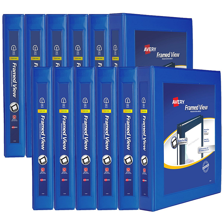 Avery Framed View Heavy-Duty Binders, 3 Rings, 1" Capacity, 11 x 8.5, Navy Blue, 12/Carton (68055CT)