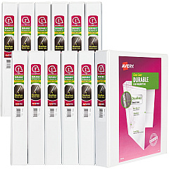 Avery Durable View Binder with DuraHinge and Slant Rings, 3 Rings, 1" Capacity, 11 x 8.5, White, 12/Carton (17012CT)
