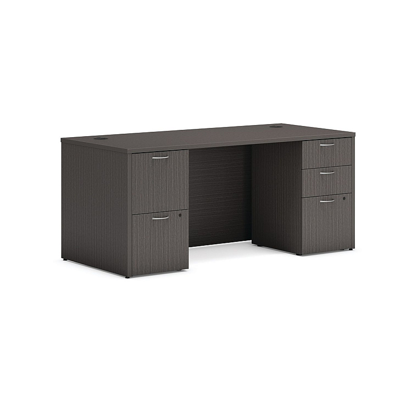 HON Mod Double Pedestal Desk Bundle, 66" x 30" x 29", Slate Teak (MOD002)