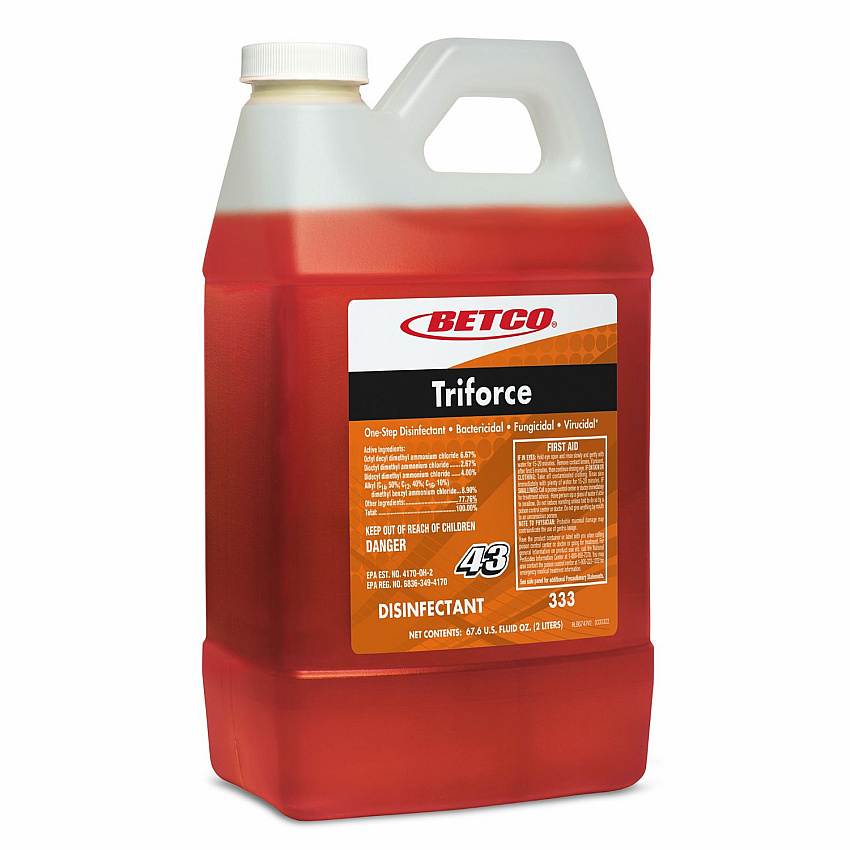 Betco Triforce Disinfectant, Fresh Scent, 2 L Bottle, 4/Carton (3334700)