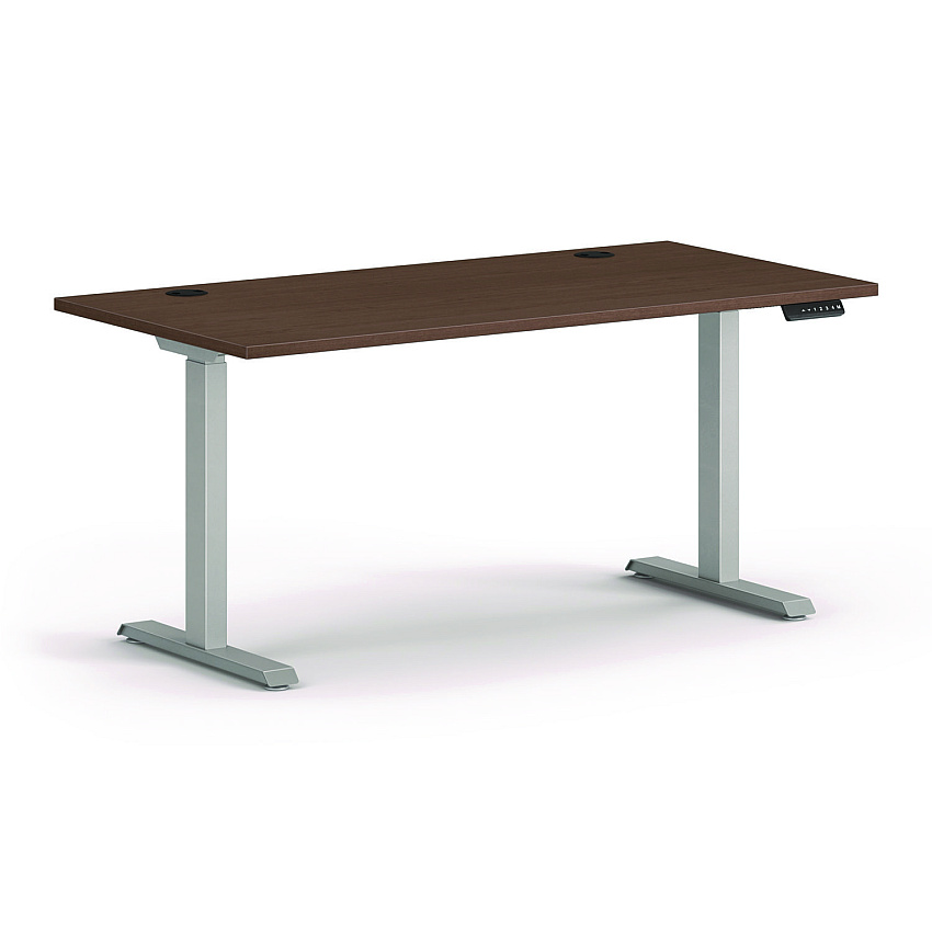 HON Mod Height Adjustable Desk Bundle, 60" x 30" x 27.5" to 47.75", Sepia Walnut/Silver (MOD053)