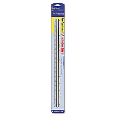 Staedtler Triangular Scale for Architects, Color-Coded Grooves, 12" Long, Plastic, White, Blister Pack (9871831BK)
