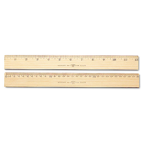 Westcott Wood Ruler, Metric and 1/16" Scale with Single Metal Edge, 12"/30 cm Long (10375)