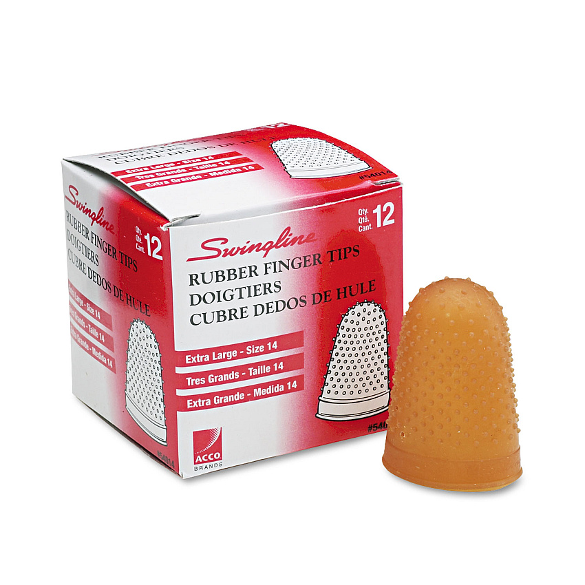 Swingline Rubber Finger Tips, 14 (X-Large), Amber, Dozen (54014)