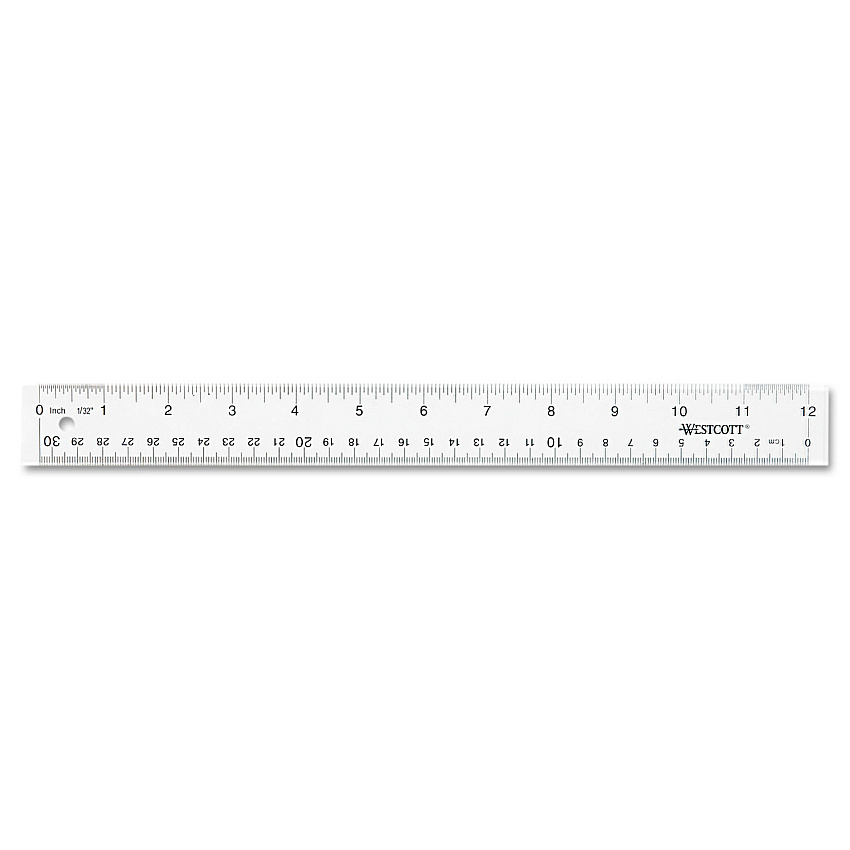 Westcott Clear Flexible Acrylic Ruler, Standard/Metric, 12" Long, Clear (10562)