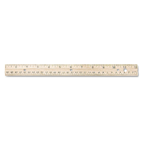 Westcott Three-Hole Punched Wood Ruler English and Metric With Metal Edge, 12" Long (10702)