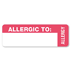 Tabbies Medical Labels, ALLERGIC TO, 1 x 3, White, 500/Roll (40562)