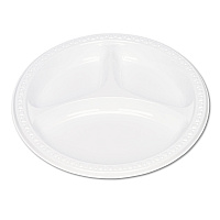 Tablemate Plastic Dinnerware, Compartment Plates, 9" dia, White, 125/Pack (19644WH)