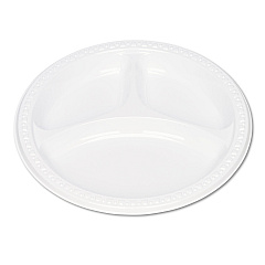 Tablemate Plastic Dinnerware, Compartment Plates, 9" dia, White, 125/Pack (19644WH)