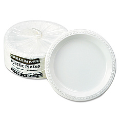 Tablemate Plastic Dinnerware, Plates, 10.25" dia, White, 125/Pack (TM10644WH)