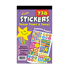 TREND Sticker Assortment Pack, Super Smiles and Stars, Assorted Colors, 738 Stickers/Pad (T5010)