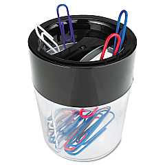Universal Round Magnetic Clip Dispenser, 2 Compartments, Plastic, 2.5" Diameter x 3"h, Black/Clear (UNV08126)