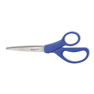Westcott Preferred Line Stainless Steel Scissors, 8" Long, 3.5" Cut Length, Blue Straight Handle (41218)