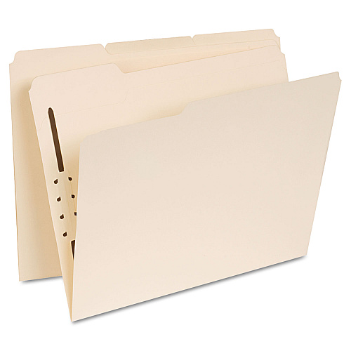 Universal Reinforced Top Tab Fastener Folders, 1 Fastener, Letter Size, Manila Exterior, 50/Box (UNV13410)