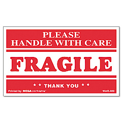 Universal Printed Message Self-Adhesive Shipping Labels, FRAGILE Handle with Care, 3 x 5, Red/Clear,