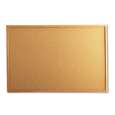 Universal Cork Board with Oak Style Frame, 36 x 24, Natural, Oak-Finished Frame (UNV43603)