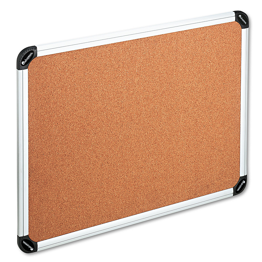 Universal Cork Board with Aluminum Frame, 48 x 36, Natural, Silver Frame (UNV43714)