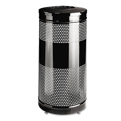 Rubbermaid Commercial Classics Perforated Open Top Receptacle, Round, Steel, 25 gal, Black (S3ETBK)