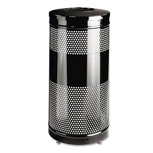 Rubbermaid Commercial Classics Perforated Open Top Receptacle, Round, Steel, 25 gal, Black (S3ETBK)