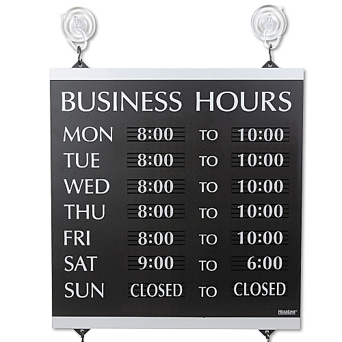 Headline Century Series Business Hours Sign, Heavy-Duty Plastic, 13 x 14, Black (4247)