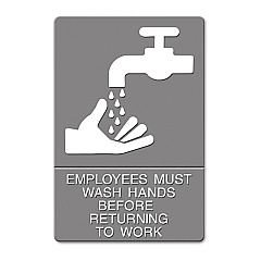Headline ADA Sign, EMPLOYEES MUST WASH HANDS... Tactile Symbol/Braille, 6 x 9, Gray (4726)