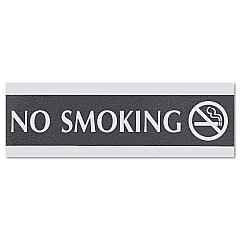 Headline Century Series Office Sign, NO SMOKING, 9 x 3, Black/Silver (4757)