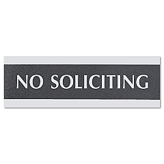Headline Century Series Office Sign, NO SOLICITING, 9 x 3, Black/Silver (4758)