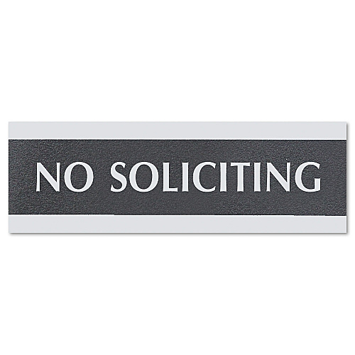 Headline Century Series Office Sign, NO SOLICITING, 9 x 3, Black/Silver (4758)