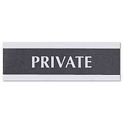 Headline Century Series Office Sign, PRIVATE, 9 x 3, Black/Silver (4761)