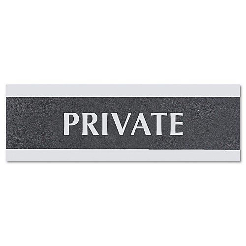Headline Century Series Office Sign, PRIVATE, 9 x 3, Black/Silver (4761)