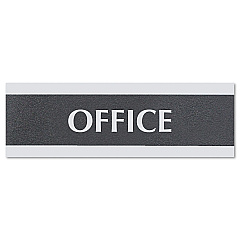 Headline Century Series Office Sign, OFFICE, 9 x 3, Black/Silver (4762)