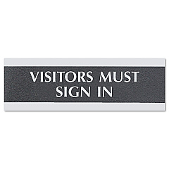 Headline Century Series Office Sign, VISITORS MUST SIGN IN, 9 x 3, Black/Silver (4763)