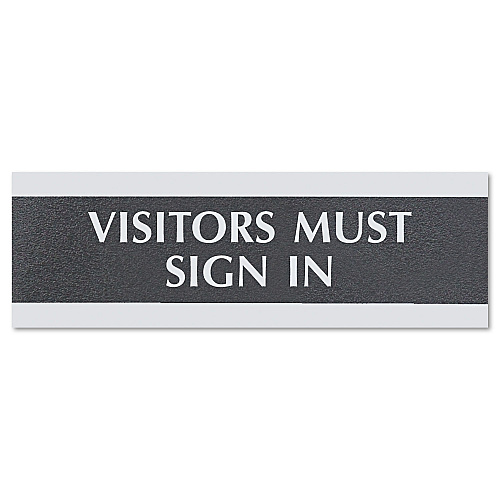 Headline Century Series Office Sign, VISITORS MUST SIGN IN, 9 x 3, Black/Silver (4763)