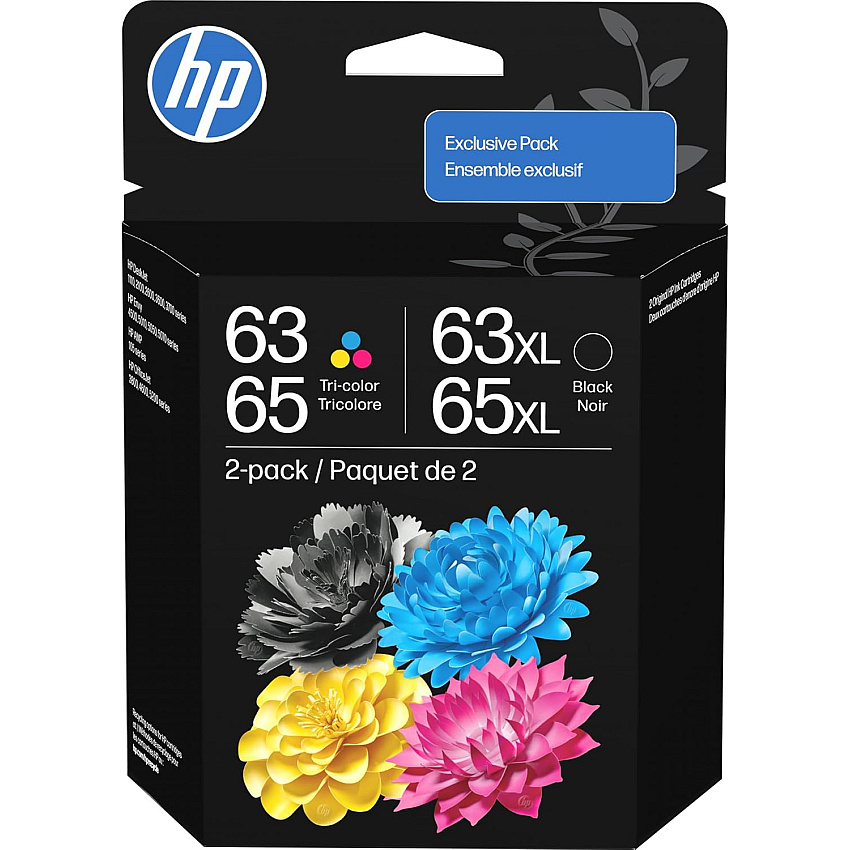 HP 63XL/ 65XL Black, 63/65 Tri-color Ink Cartridge 2-Pack B87FDAN