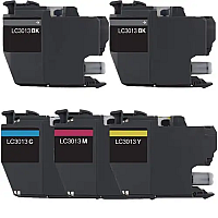 Brother LC3013 5-Pack High Yield Ink Cartridges - 2 x Black, 1 x Cyan, Magenta, Yellow