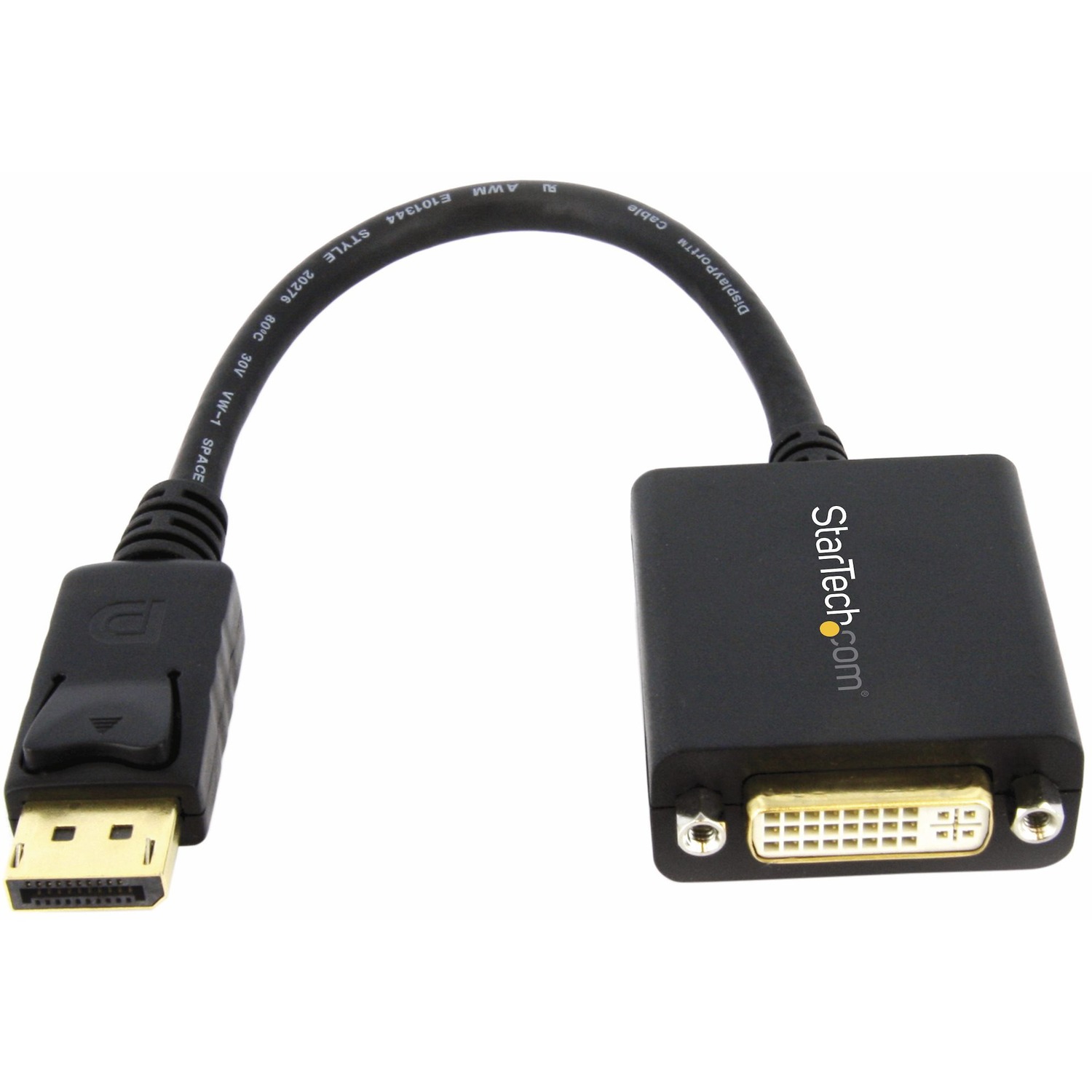 Passive DisplayPort 1.2 to DVI-D (DVI-I connector digital only) single-link adapter; 1920x1200/1080p 60Hz; HDCP 1.4; EDID/DDC - DisplayPort to DVI adapter for DP++ source - DP to DVI monitor video converter - Latching DP connector - DisplayPort Cert.