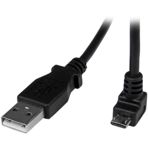 Charge or sync your Micro USB devices, with the cable kept out of the way - 2m USB to Micro USB Cable Cord - Angled Micro USB Cable - Down Angle USB Cable - Down Angle Micro USB - 2 m Micro USB Cable - 1x USB A (M), 1x USB Micro B (M) Black, 2 meter