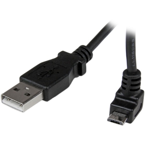 Charge or sync your Micro USB devices, with the cable kept out of the way - 2m USB to Micro USB Cable Cord - Angled Micro USB Cable - Up Angle USB Cable - Up Angle Micro USB - 2 m Micro USB Cable - 1x USB A (M), 1x USB Micro B (M) Black, 2 meter