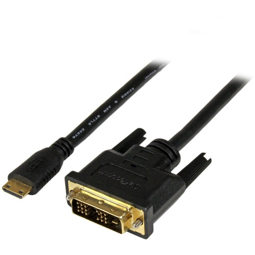 1m/3.3ft Mini HDMI male to DVI-Digital (24-pin) male cable; Full HD 1920x1200p 60Hz/1080p/Single link/24 Bpp - PVC strain relief/30AWG/gold-plated connectors - Connect Mini HDMI device/tablet/laptop/camera to DVI-Digital monitor/DVI display/projector