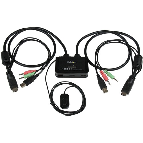 Control two HDMI&amp;reg;, USB equipped PCs with a single monitor, keyboard, mouse and audio peripheral set - USB Powered KVM with HDMI - Dual Port HDMI KVM Switch with Audio and Remote Switch - Compact Two Port HDMI USB KVM Switch