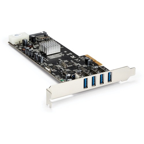 Add four USB 3.0 ports with four independent channels, LP/SATA power, and charging support to your PC through a PCI Express slot - 4 Port PCIe SuperSpeed USB 3.0 Card w/ 4 Dedicated 5Gbps Channels - UASP - SATA/LP4 - Quad Port USB 3.0 PCIe Controller